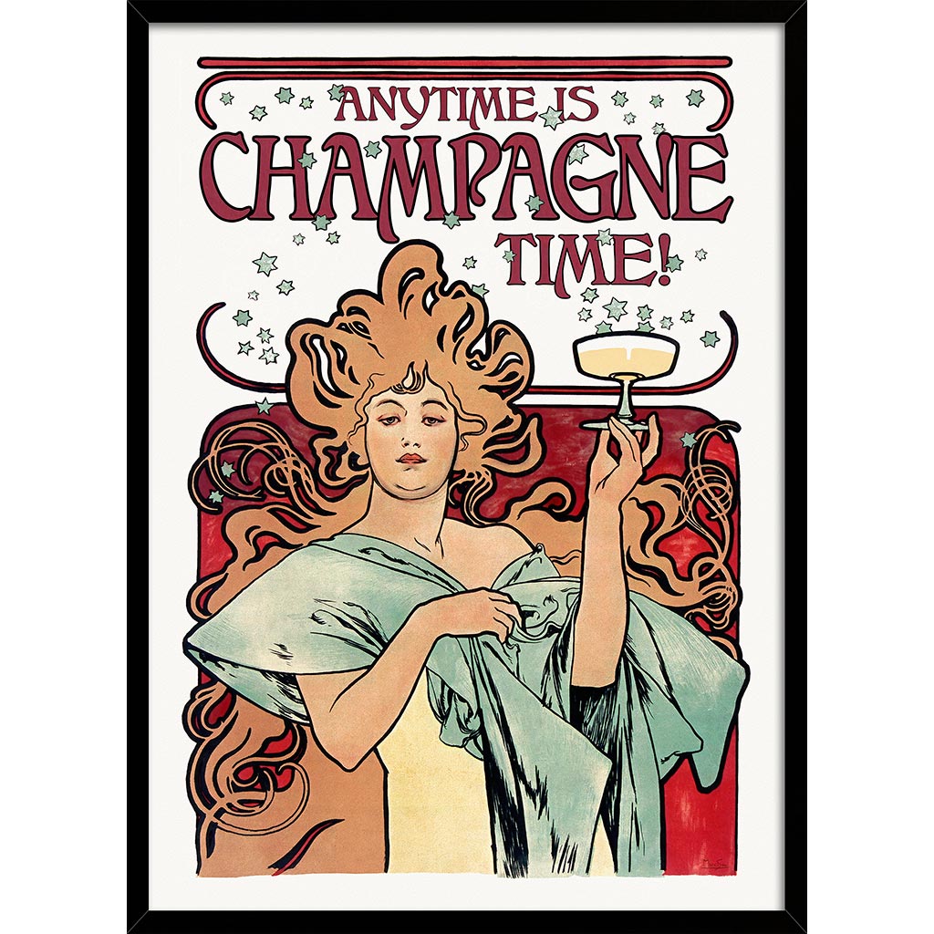 Anytime Is Champagne Time | Worldwide A4 210 X 297Mm 8.3 11.7 Inches / Framed Print: Black Timber