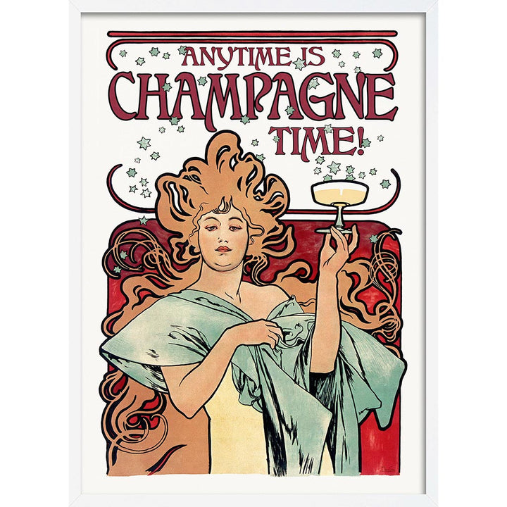 Anytime Is Champagne Time | Worldwide A4 210 X 297Mm 8.3 11.7 Inches / Framed Print: White Timber