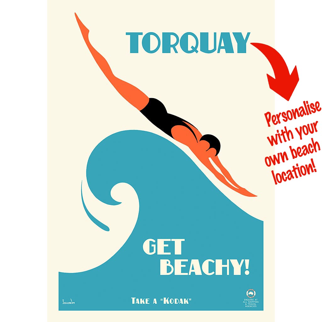 Your Own Beach Location | Personalise It Or Keep Torquay A3 297 X 420Mm 11.7 16.5 Inches / Unframed