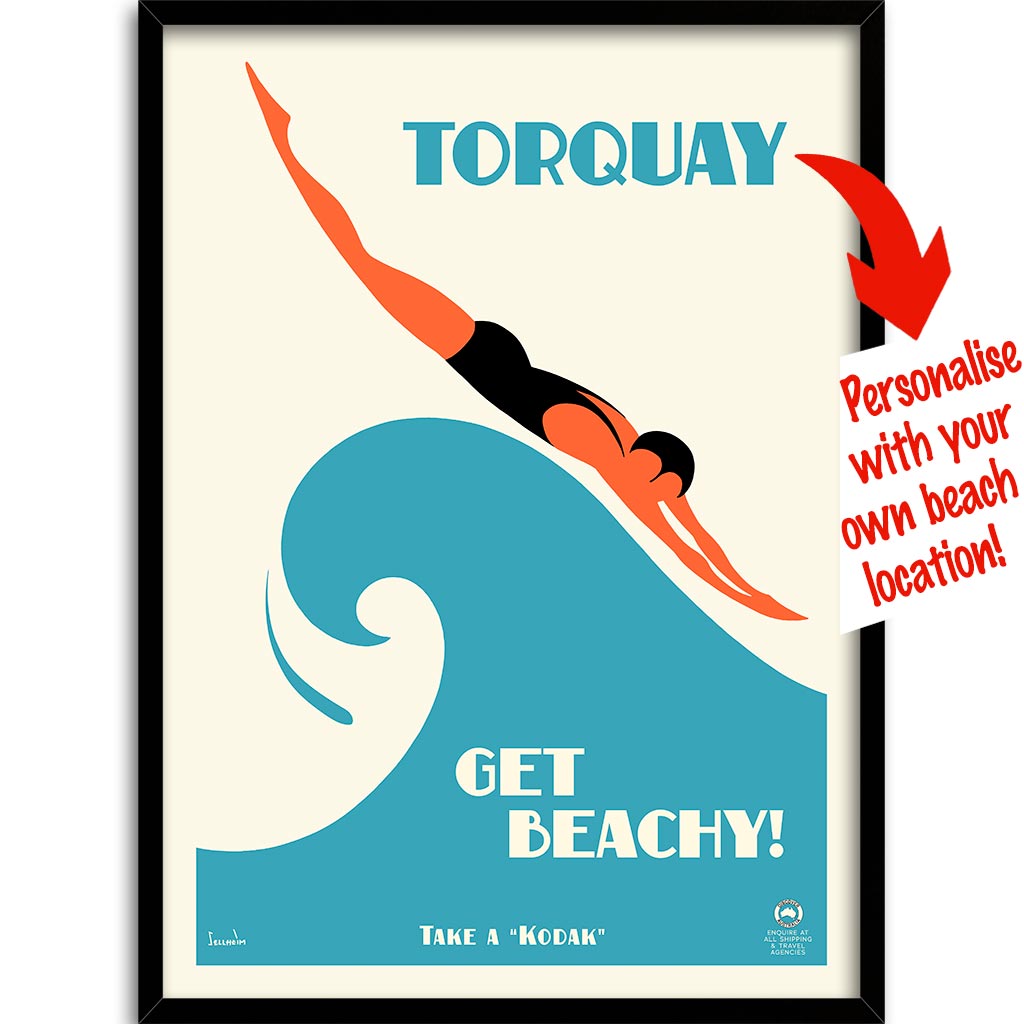 Your Own Beach Location | Personalise It Or Keep Torquay A3 297 X 420Mm 11.7 16.5 Inches / Framed