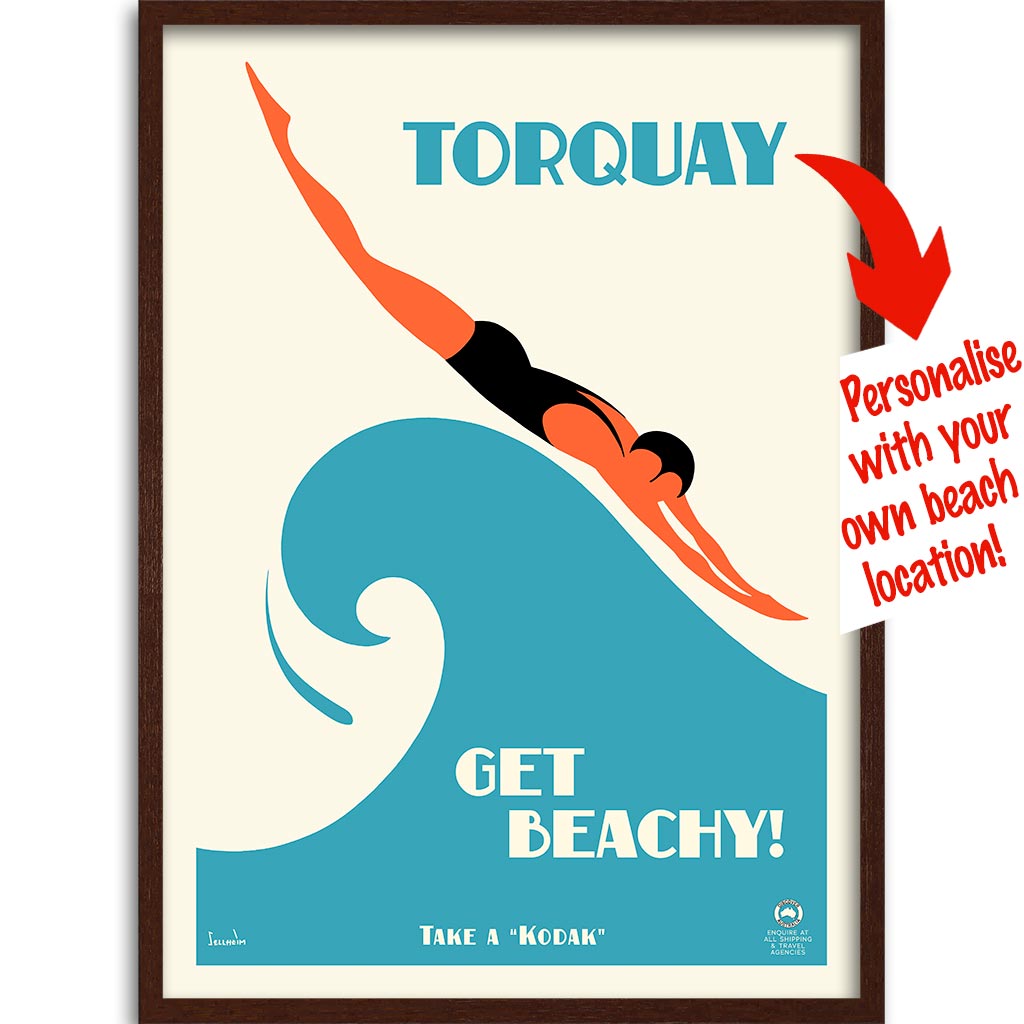 Your Own Beach Location | Personalise It Or Keep Torquay A3 297 X 420Mm 11.7 16.5 Inches / Framed