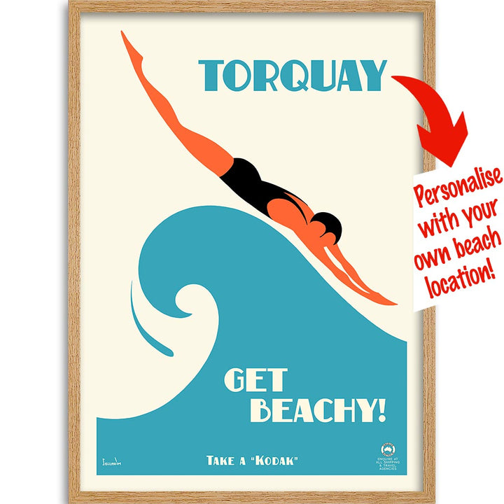 Your Own Beach Location | Personalise It Or Keep Torquay A3 297 X 420Mm 11.7 16.5 Inches / Framed