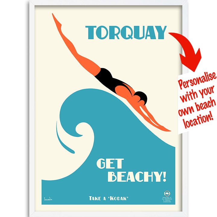 Your Own Beach Location | Personalise It Or Keep Torquay A3 297 X 420Mm 11.7 16.5 Inches / Framed