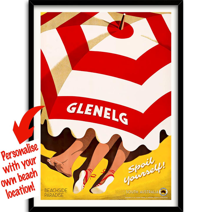 Your Own Beach Location | Personalise It Or Keep Glenelg A3 297 X 420Mm 11.7 16.5 Inches / Framed