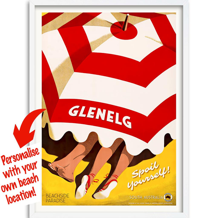 Your Own Beach Location | Personalise It Or Keep Glenelg A3 297 X 420Mm 11.7 16.5 Inches / Framed