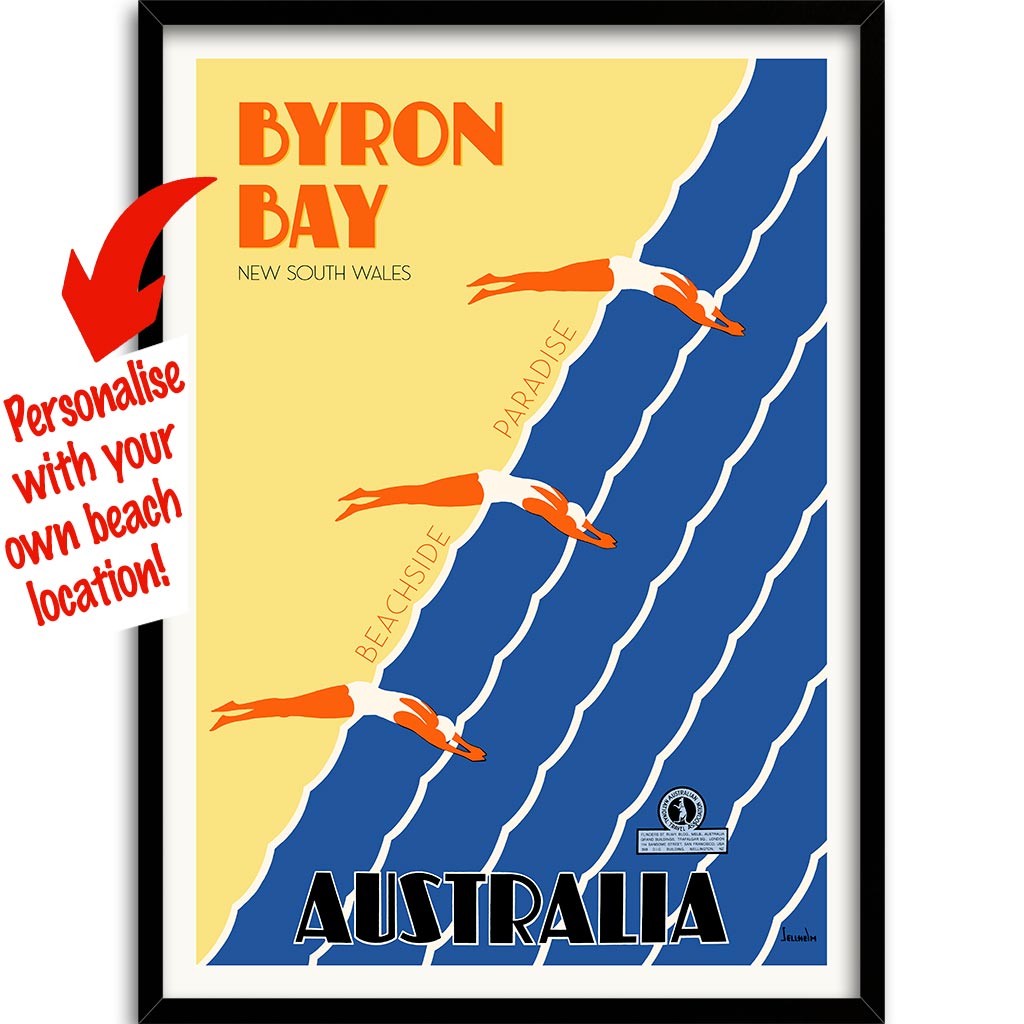 Your Own Beach Location | Personalise It Or Keep Byron Bay A3 297 X 420Mm 11.7 16.5 Inches / Framed