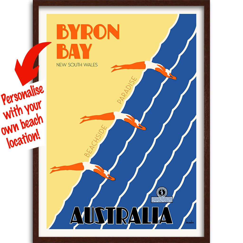 Your Own Beach Location | Personalise It Or Keep Byron Bay A3 297 X 420Mm 11.7 16.5 Inches / Framed