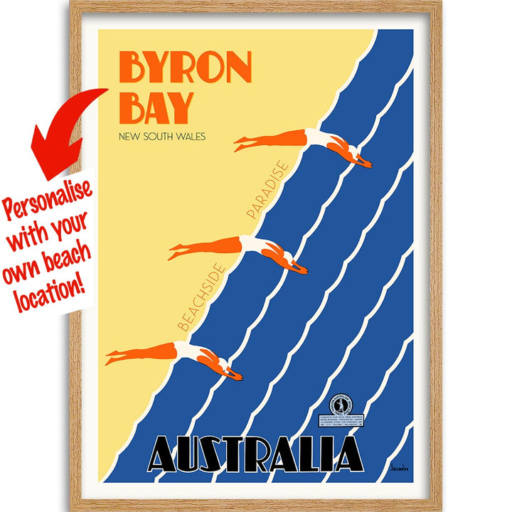 Your Own Beach Location | Personalise It Or Keep Byron Bay A3 297 X 420Mm 11.7 16.5 Inches / Framed