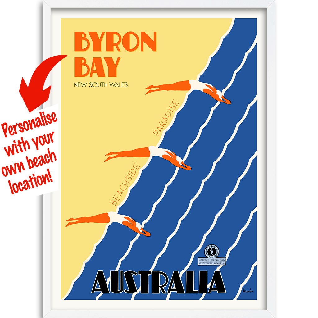 Your Own Beach Location | Personalise It Or Keep Byron Bay A3 297 X 420Mm 11.7 16.5 Inches / Framed