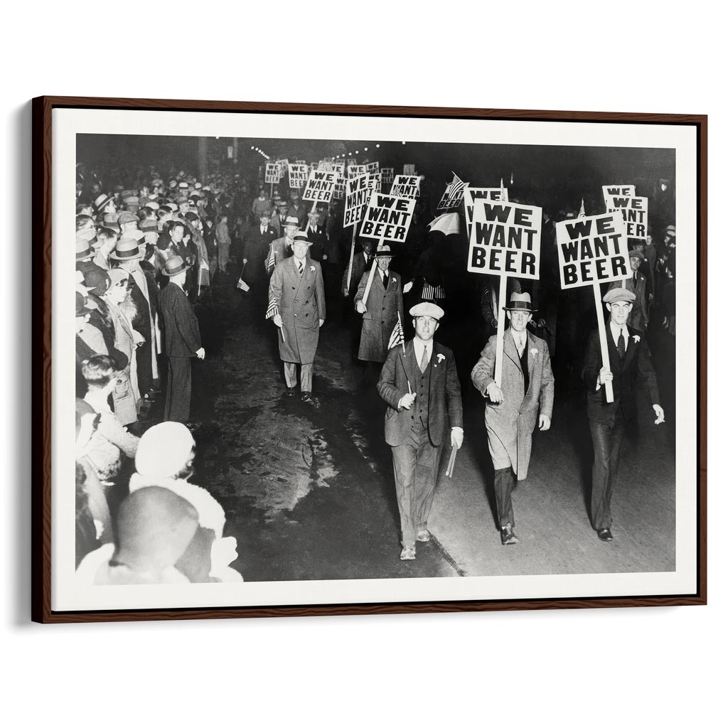 We Want Beer 1932 | Usa A4 210 X 297Mm 8.3 11.7 Inches / Canvas Floating Frame: Chocolate Oak