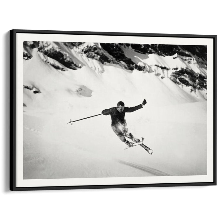 Skiing The Alps | Switzerland A4 210 X 297Mm 8.3 11.7 Inches / Canvas Floating Frame: Black Timber