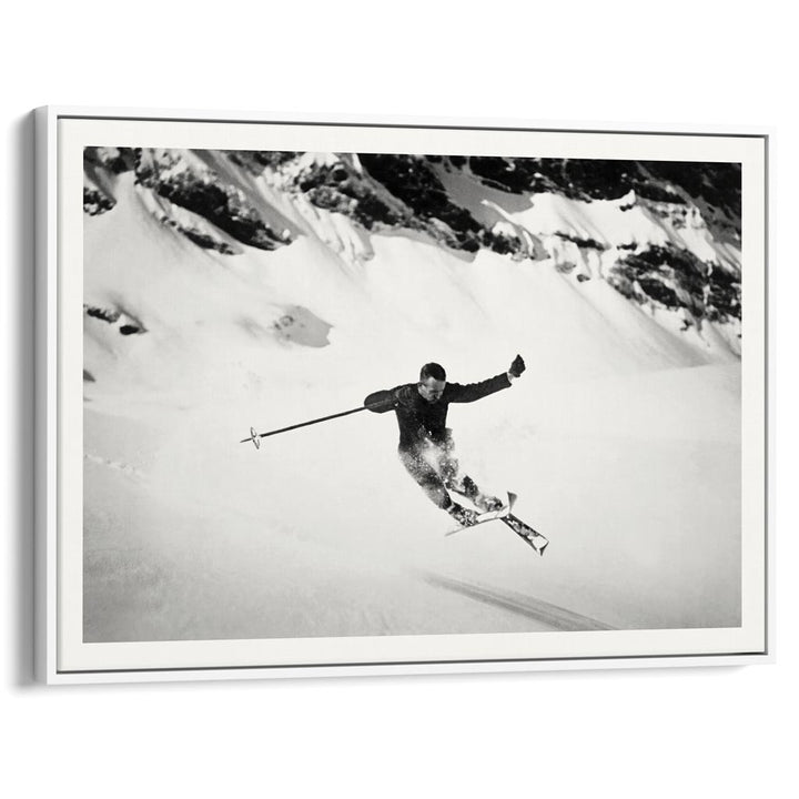 Skiing The Alps | Switzerland A4 210 X 297Mm 8.3 11.7 Inches / Canvas Floating Frame: White Timber