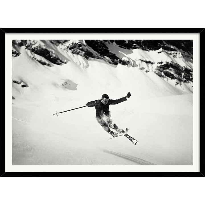 Skiing The Alps | Switzerland A4 210 X 297Mm 8.3 11.7 Inches / Framed Print: Black Timber Print Art