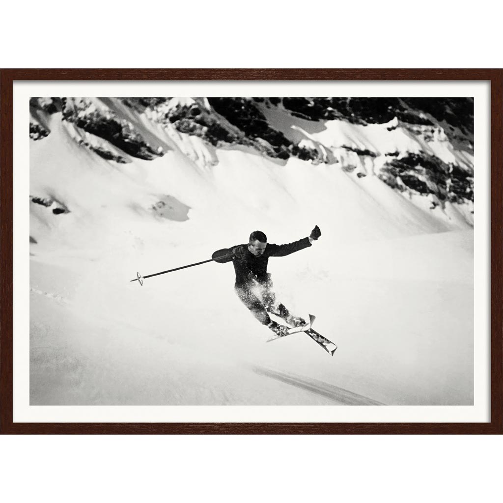 Skiing The Alps | Switzerland A4 210 X 297Mm 8.3 11.7 Inches / Framed Print: Chocolate Oak Timber