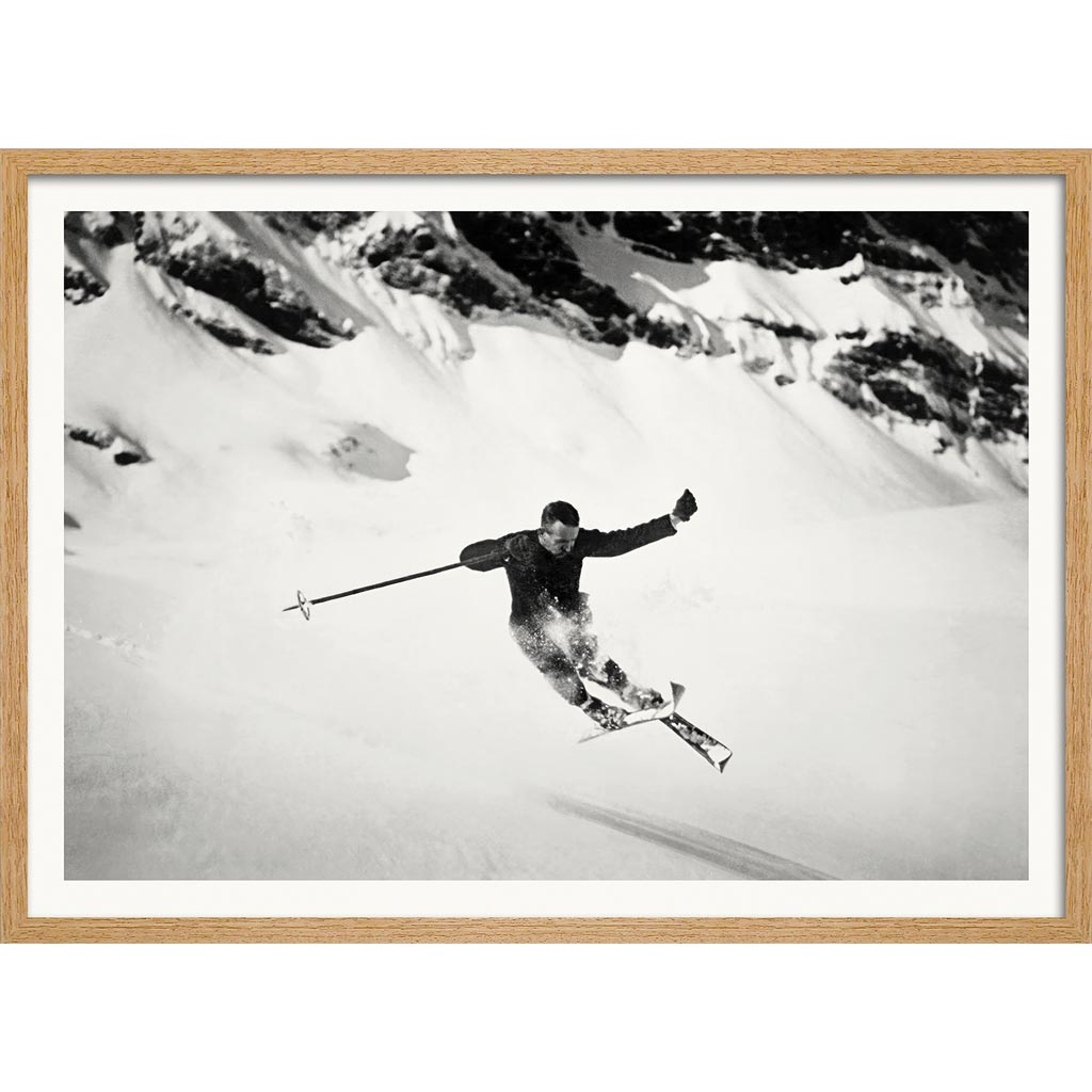 Skiing The Alps | Switzerland A4 210 X 297Mm 8.3 11.7 Inches / Framed Print: Natural Oak Timber