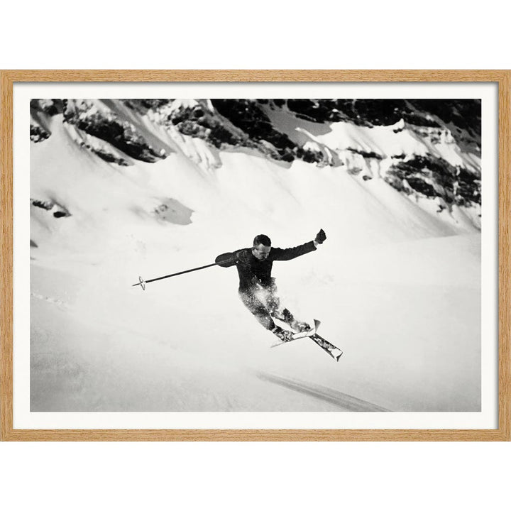 Skiing The Alps | Switzerland A4 210 X 297Mm 8.3 11.7 Inches / Framed Print: Natural Oak Timber