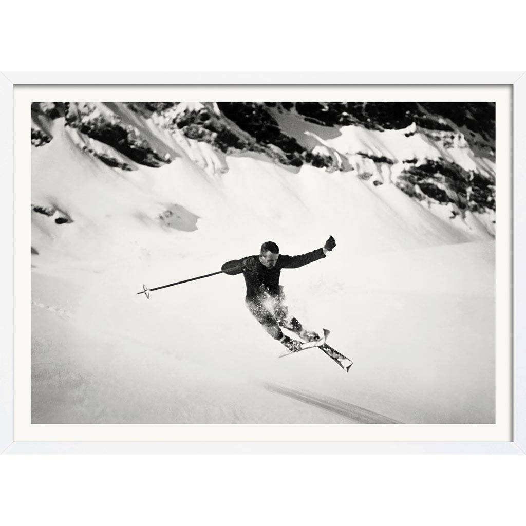 Skiing The Alps | Switzerland A4 210 X 297Mm 8.3 11.7 Inches / Framed Print: White Timber Print Art