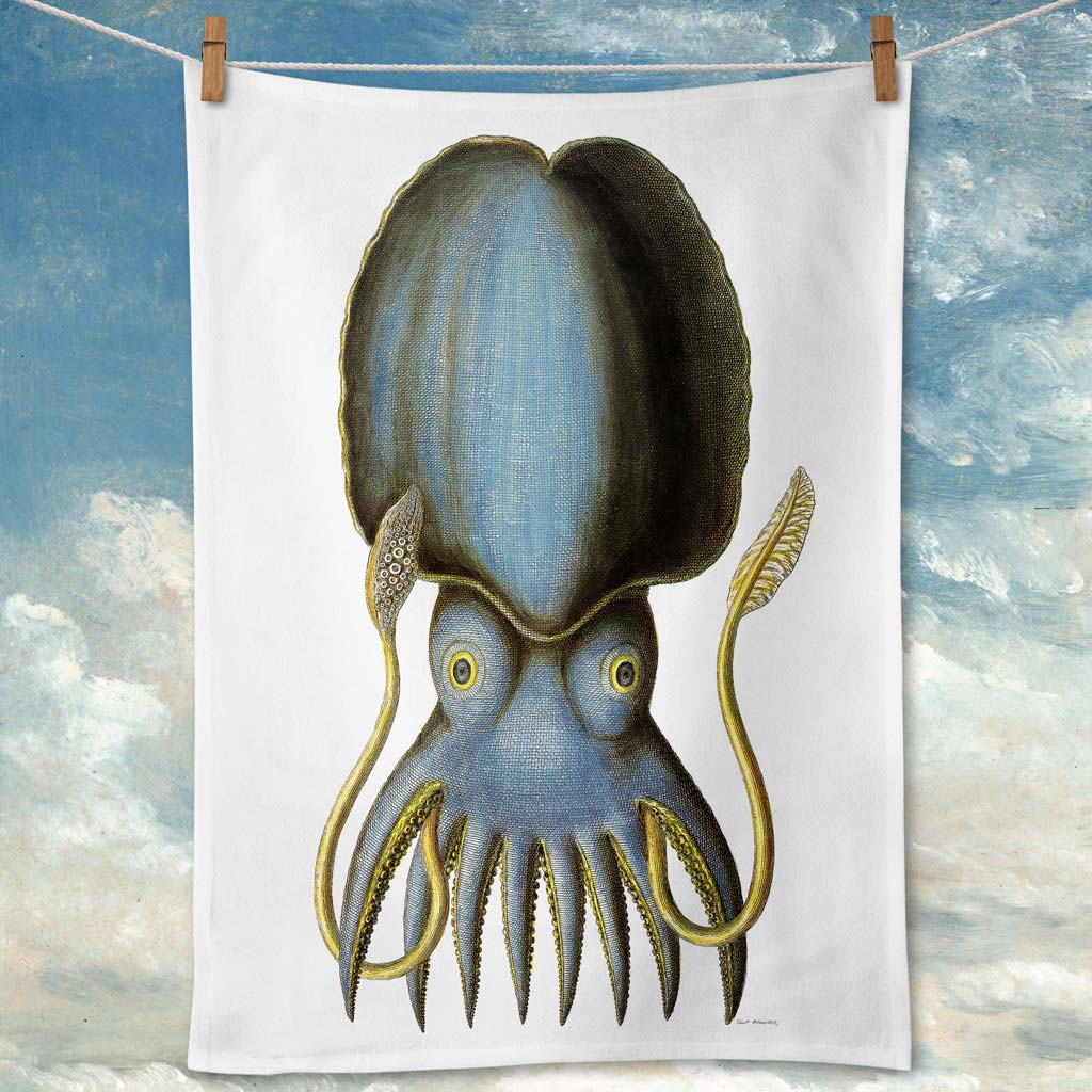 Available Mid July - Linen Tea Towel | Blue Octopus Linen Tea Towel