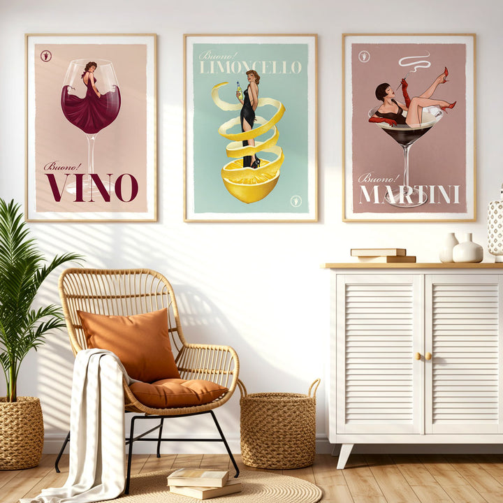 VINO, LIMONCELLO & MARTINI FRAMED SET