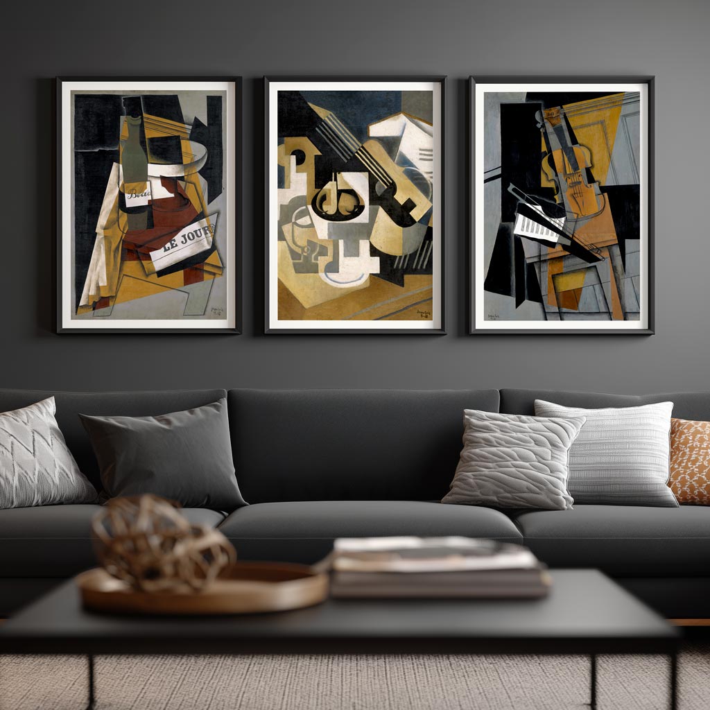 Juan Gris Framed Cubist Wall Art Prints, Set of 3