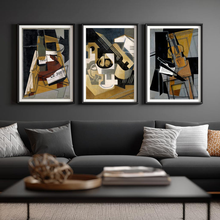 Juan Gris Framed Cubist Wall Art Prints, Set of 3