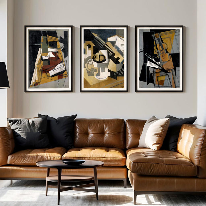 Juan Gris Framed Cubist Wall Art Prints, Set of 3