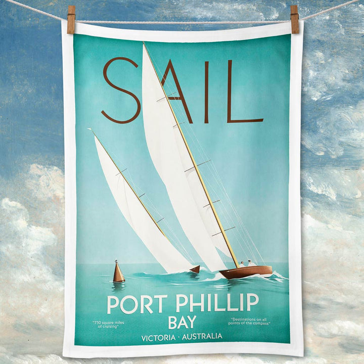 Linen Tea Towel | Sail Port Phillip Bay Linen Tea Towel