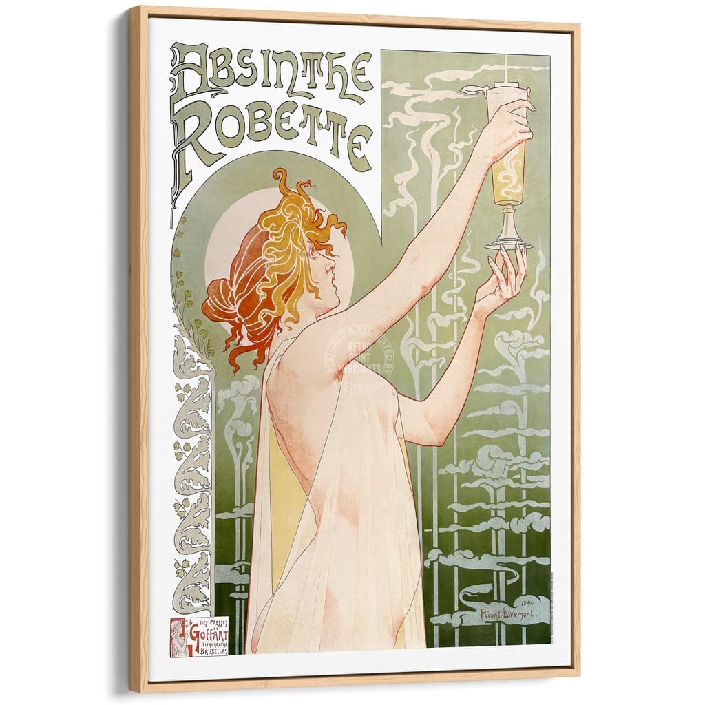 Absinthe Robette | France A3 297 X 420Mm 11.7 16.5 Inches / Canvas Floating Frame: Natural Oak