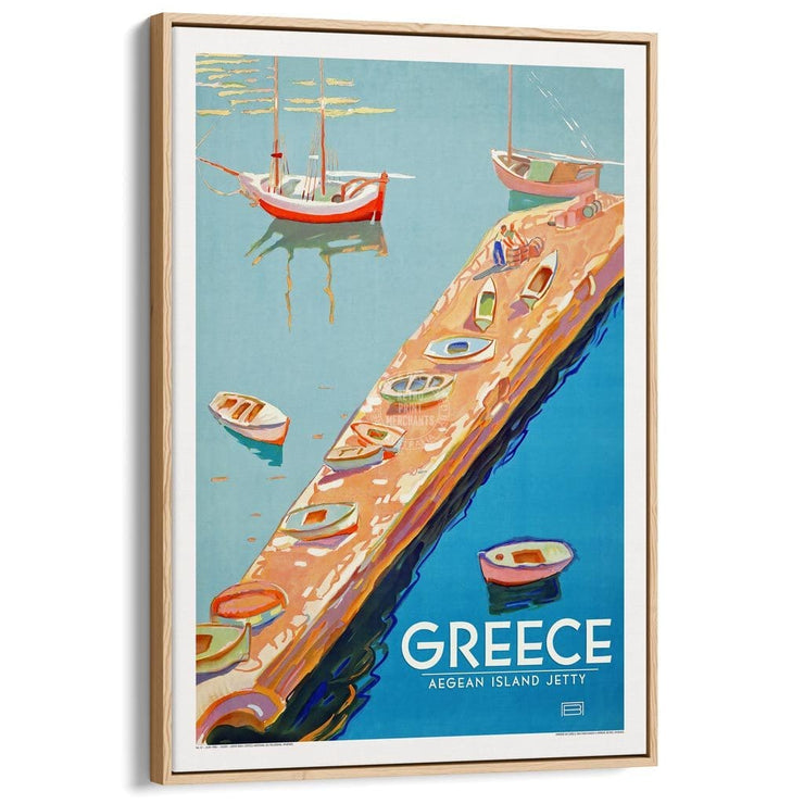Aegean Islands | Greece A3 297 X 420Mm 11.7 16.5 Inches / Canvas Floating Frame - Natural Oak Timber
