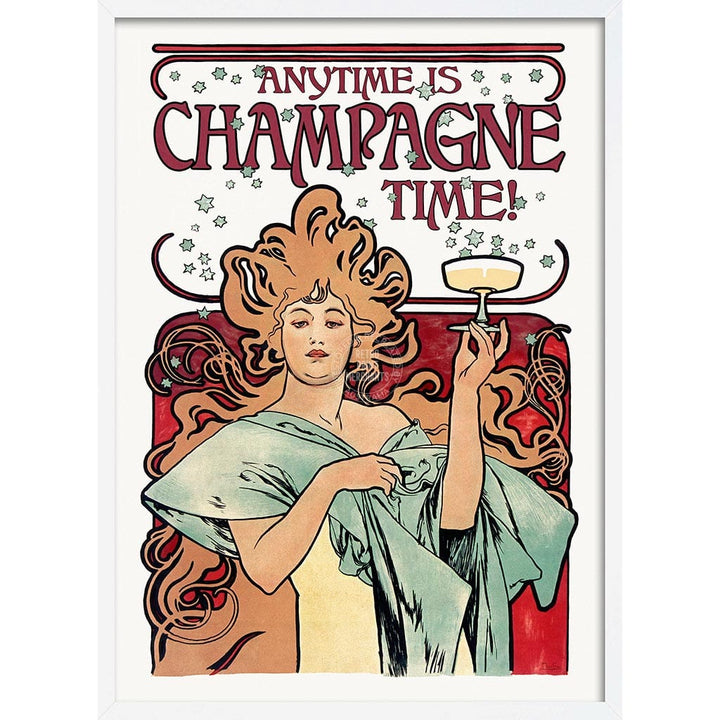 Anytime Is Champagne Time | Worldwide A4 210 X 297Mm 8.3 11.7 Inches / Framed Print: White Timber