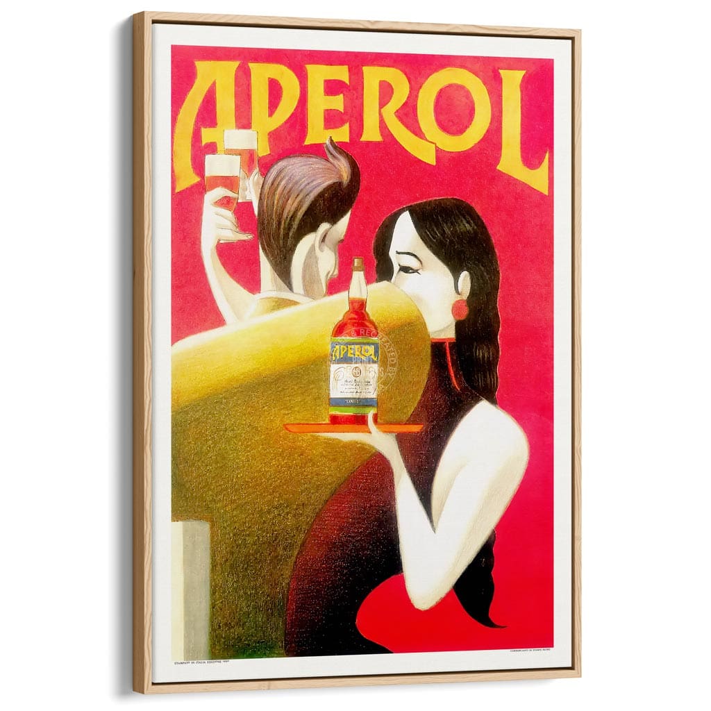 Aperol 1990 | Italy A4 210 X 297Mm 8.3 11.7 Inches / Canvas Floating Frame: Natural Oak Timber Print