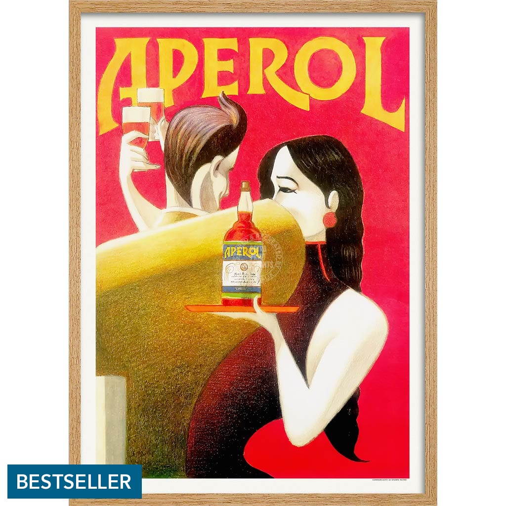 Aperol 1990 | Italy A4 210 X 297Mm 8.3 11.7 Inches / Framed Print: Natural Oak Timber Print Art