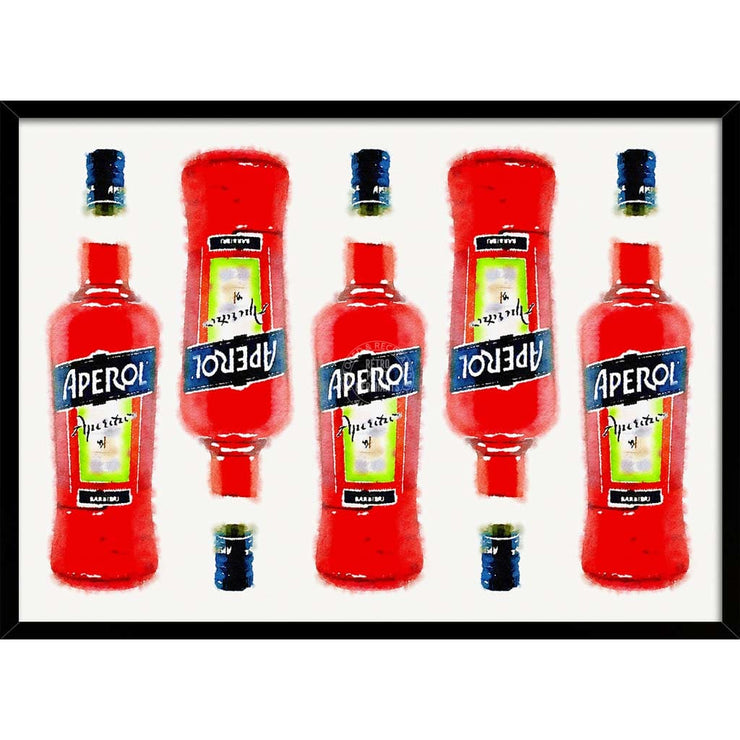 Aperol 5 Bottles | Italy A4 210 X 297Mm 8.3 11.7 Inches / Framed Print: Black Timber Print Art