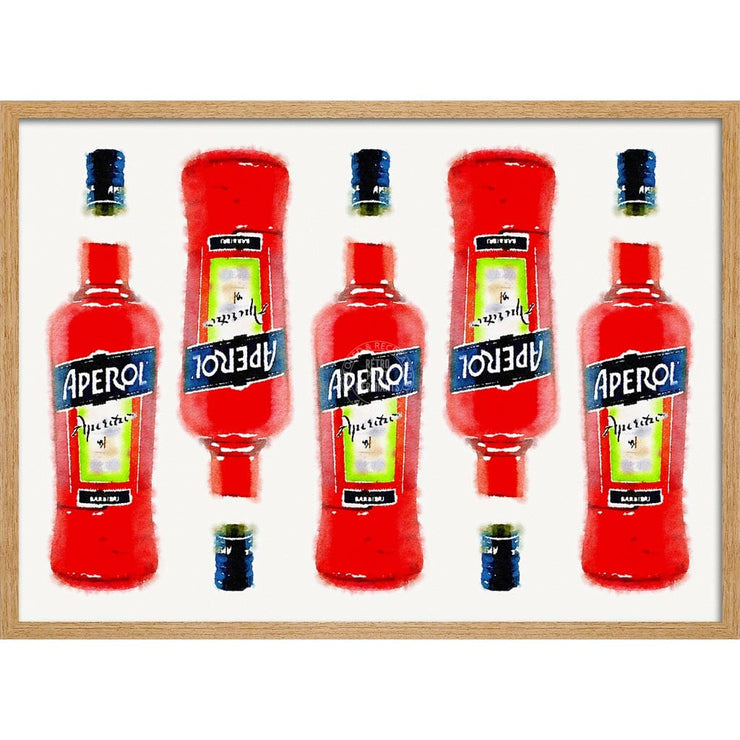 Aperol 5 Bottles | Italy A4 210 X 297Mm 8.3 11.7 Inches / Framed Print: Natural Oak Timber Print Art