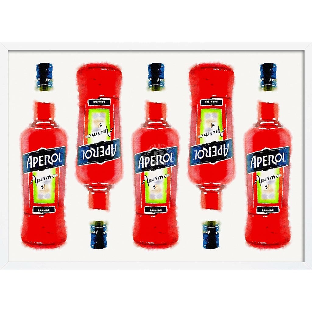 Aperol 5 Bottles | Italy A4 210 X 297Mm 8.3 11.7 Inches / Framed Print: White Timber Print Art