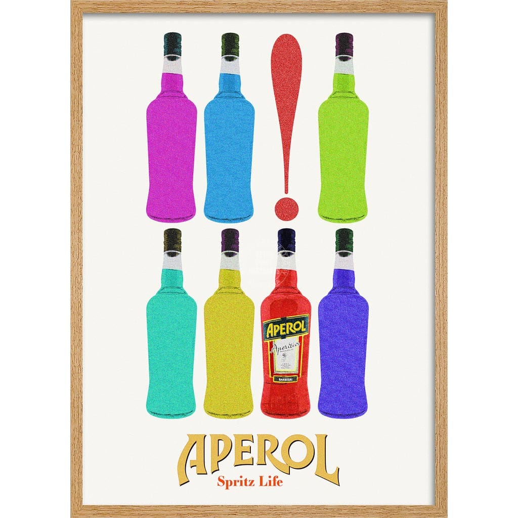 Aperol Bottles | Italy A4 210 X 297Mm 8.3 11.7 Inches / Framed Print: Natural Oak Timber Print Art