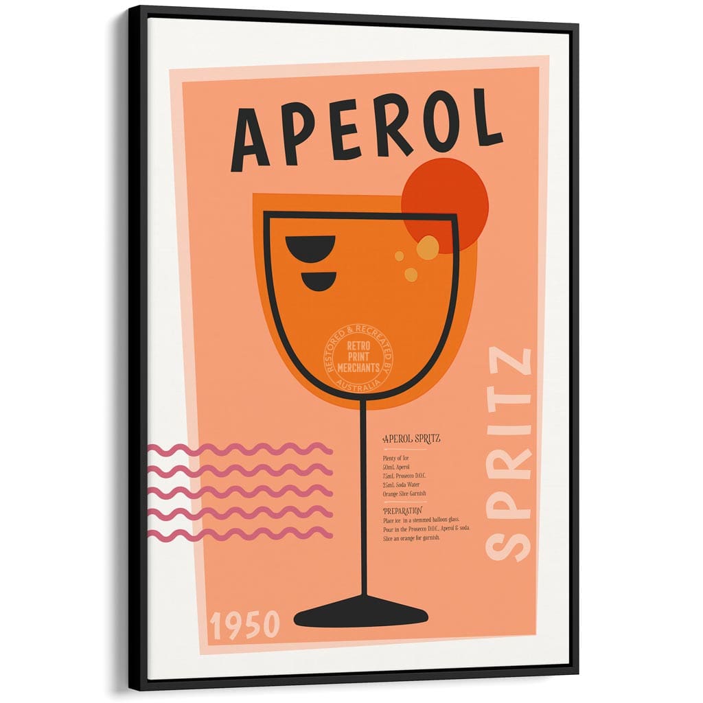 Aperol Spritz Cocktail | Worldwide A4 210 X 297Mm 8.3 11.7 Inches / Canvas Floating Frame: Black