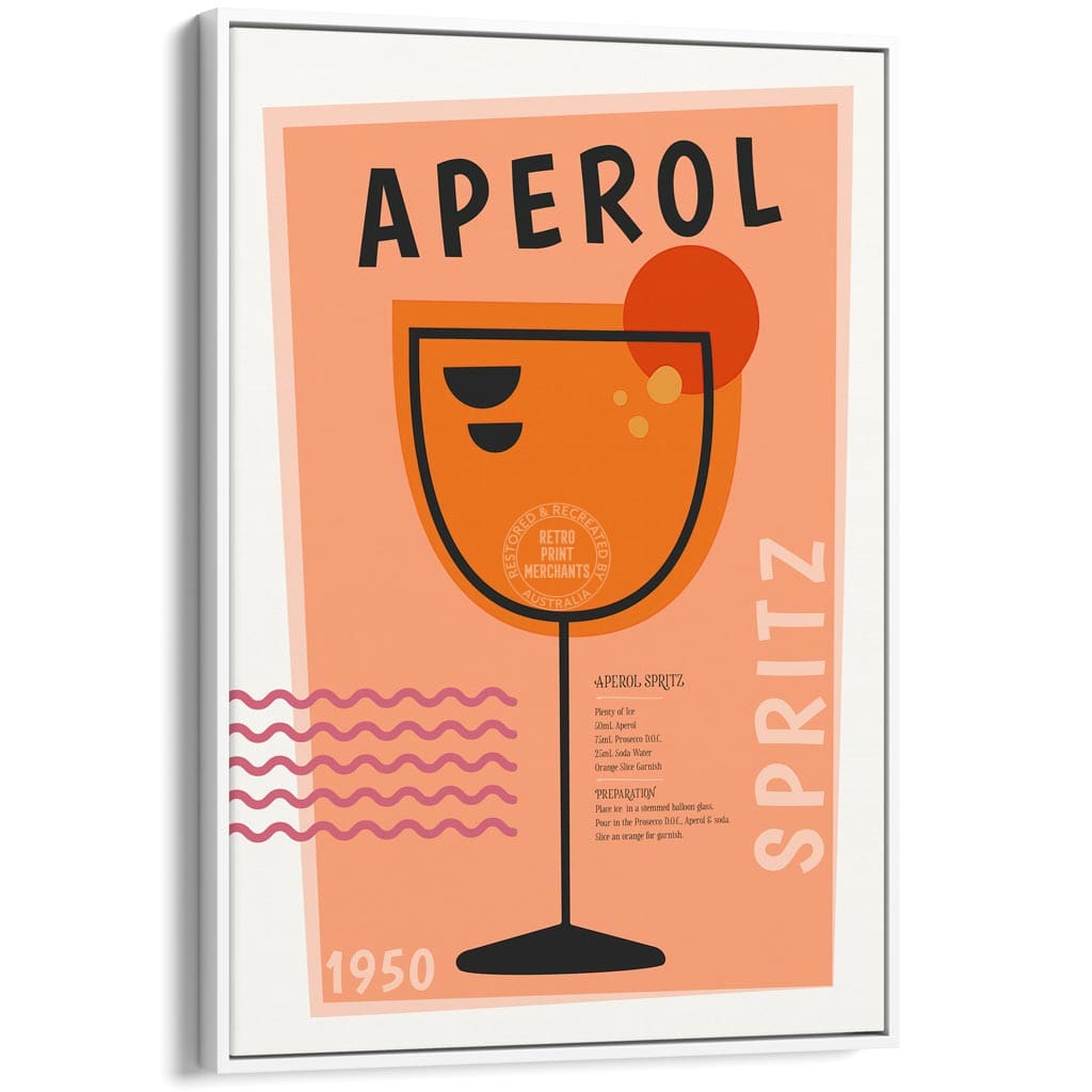 Aperol Spritz Cocktail | Worldwide A4 210 X 297Mm 8.3 11.7 Inches / Canvas Floating Frame: White