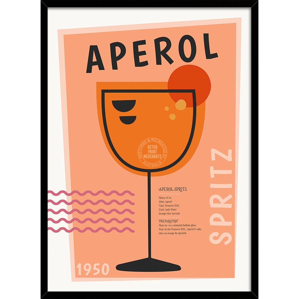 Aperol Spritz Cocktail | Worldwide A4 210 X 297Mm 8.3 11.7 Inches / Framed Print: Black Timber