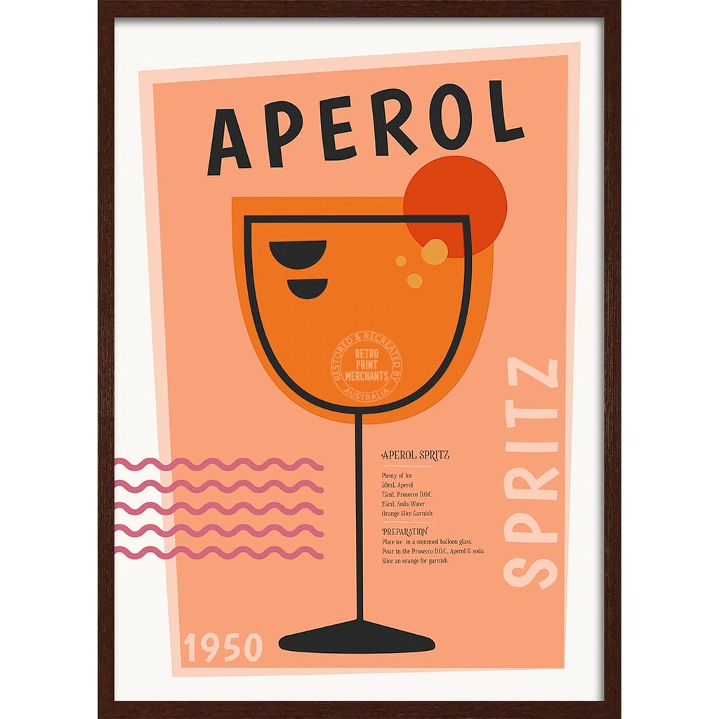 Aperol Spritz Cocktail | Worldwide A4 210 X 297Mm 8.3 11.7 Inches / Framed Print: Chocolate Oak