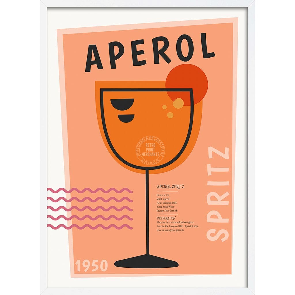 Aperol Spritz Cocktail | Worldwide A4 210 X 297Mm 8.3 11.7 Inches / Framed Print: White Timber