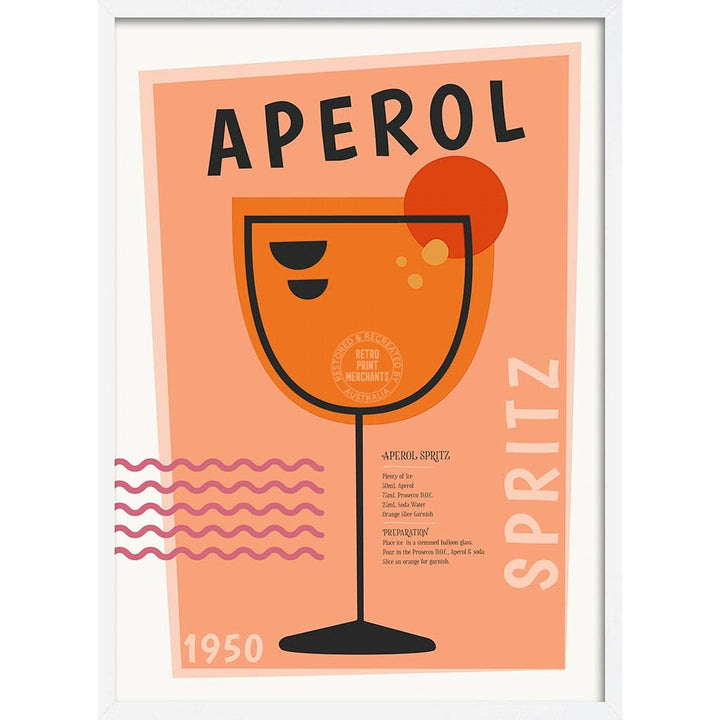 Aperol Spritz Cocktail | Worldwide A4 210 X 297Mm 8.3 11.7 Inches / Framed Print: White Timber