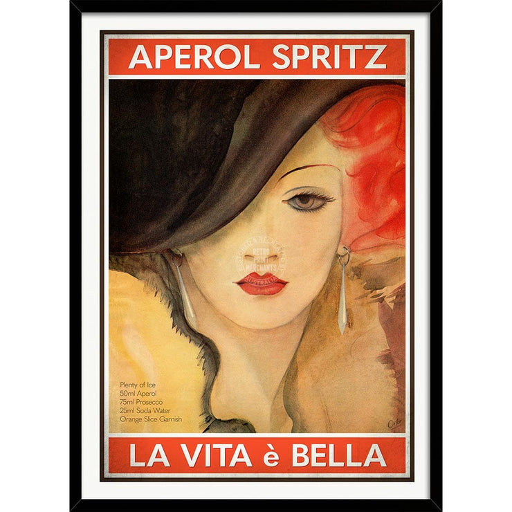 Aperol Spritz: La Vita E Bella | Worldwide A4 210 X 297Mm 8.3 11.7 Inches / Framed Print: Black