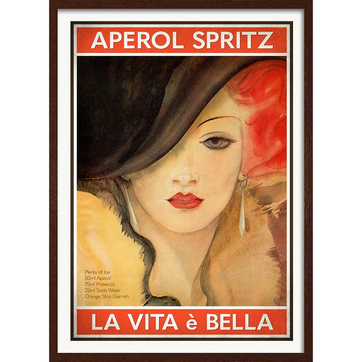 Aperol Spritz: La Vita E Bella | Worldwide A4 210 X 297Mm 8.3 11.7 Inches / Framed Print: Chocolate