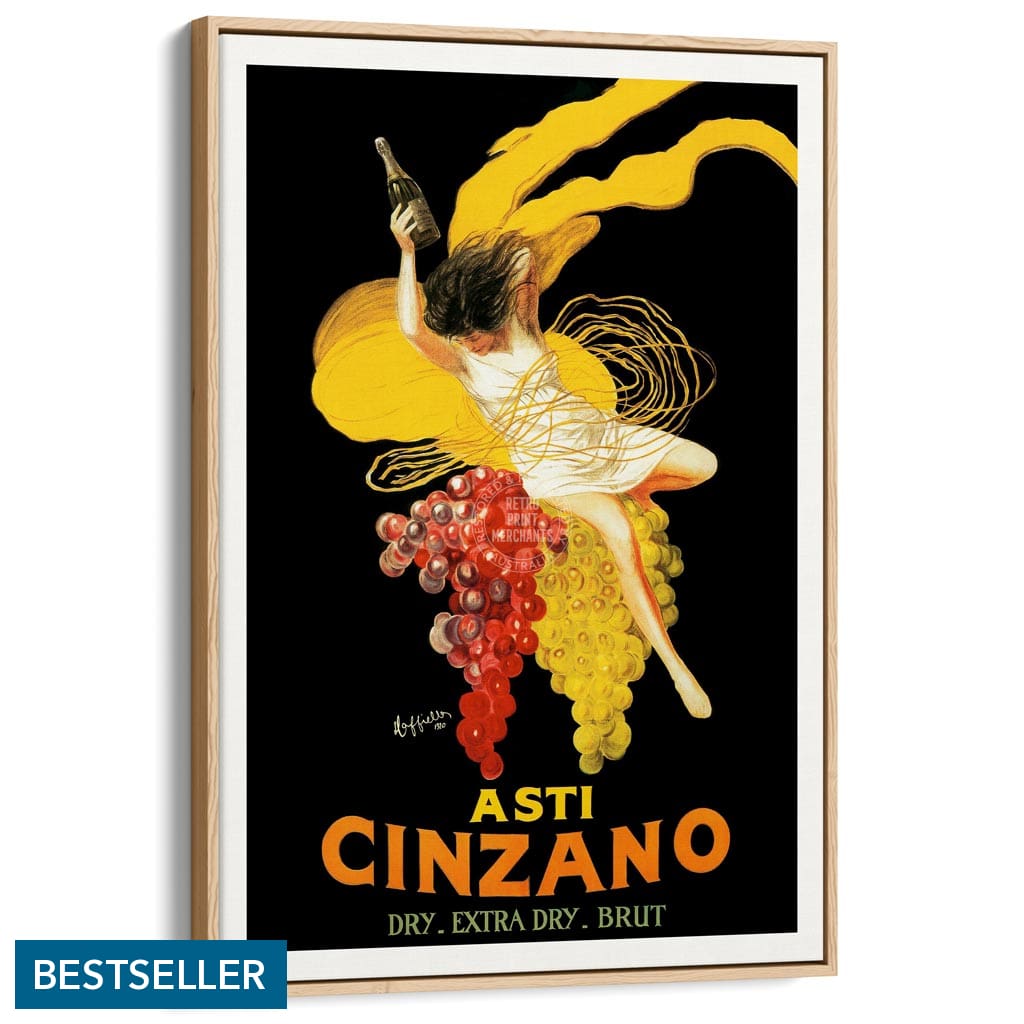 Asti Cinzano | Italy A4 210 X 297Mm 8.3 11.7 Inches / Canvas Floating Frame: Natural Oak Timber