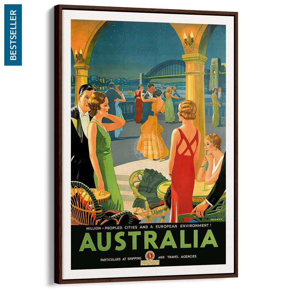 Australia By Trompf | A4 210 X 297Mm 8.3 11.7 Inches / Canvas Floating Frame: Chocolate Oak Timber