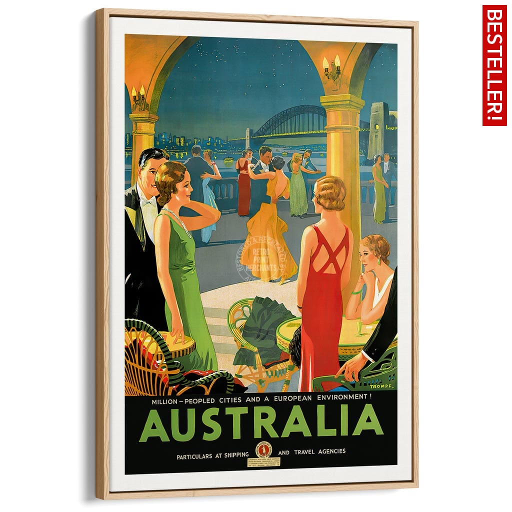 Australia By Trompf | A4 210 X 297Mm 8.3 11.7 Inches / Canvas Floating Frame: Natural Oak Timber