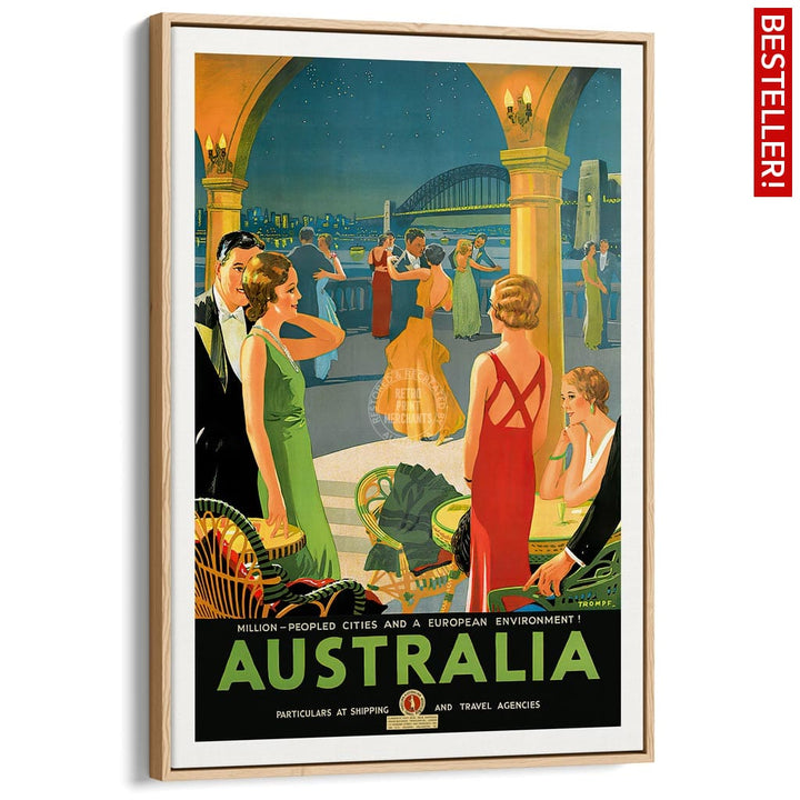 Australia By Trompf | A4 210 X 297Mm 8.3 11.7 Inches / Canvas Floating Frame: Natural Oak Timber