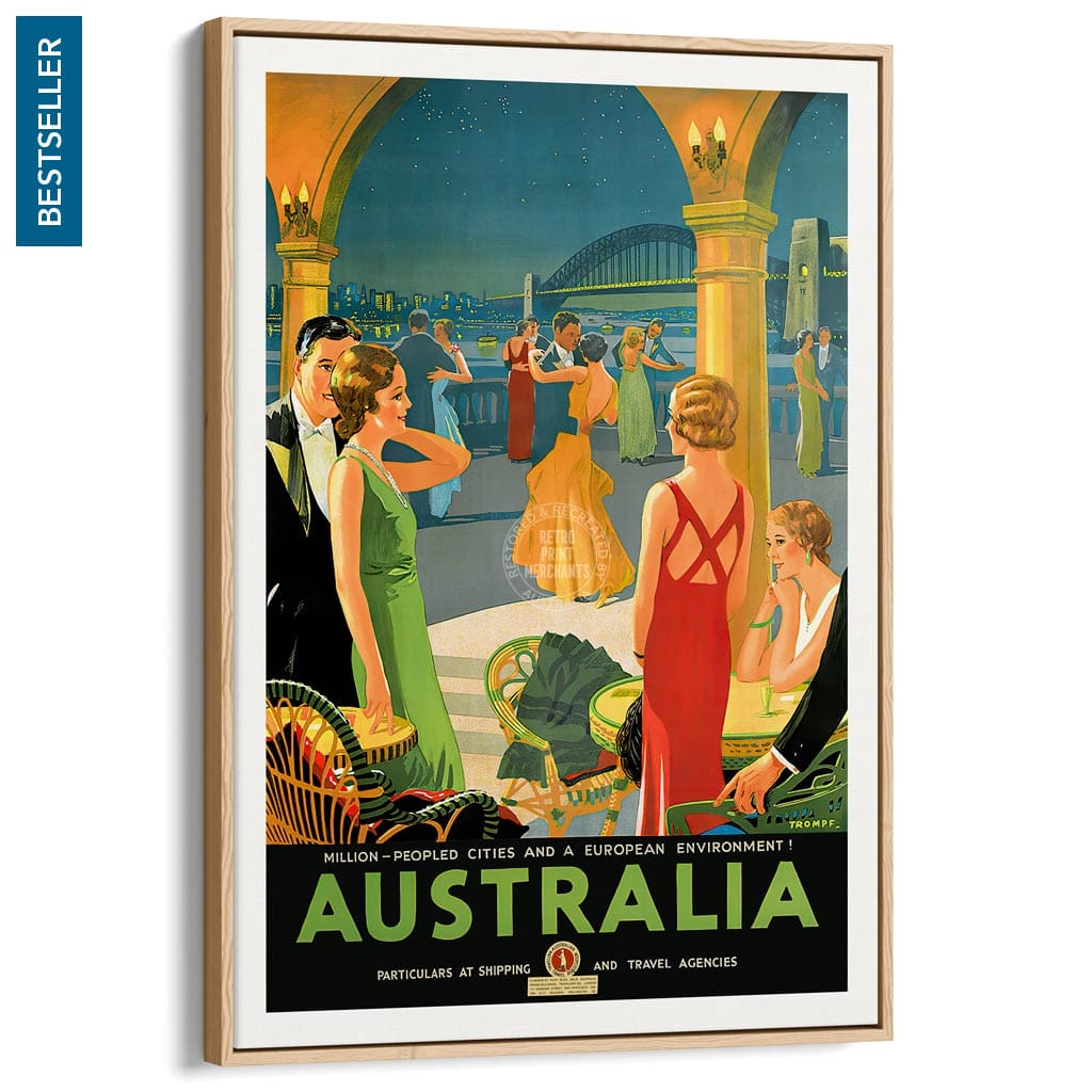 Australia By Trompf | A4 210 X 297Mm 8.3 11.7 Inches / Canvas Floating Frame: Natural Oak Timber