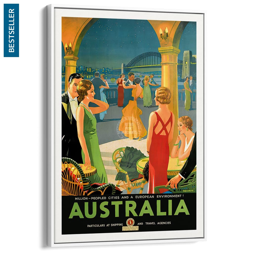 Australia By Trompf | A4 210 X 297Mm 8.3 11.7 Inches / Canvas Floating Frame: White Timber Print Art